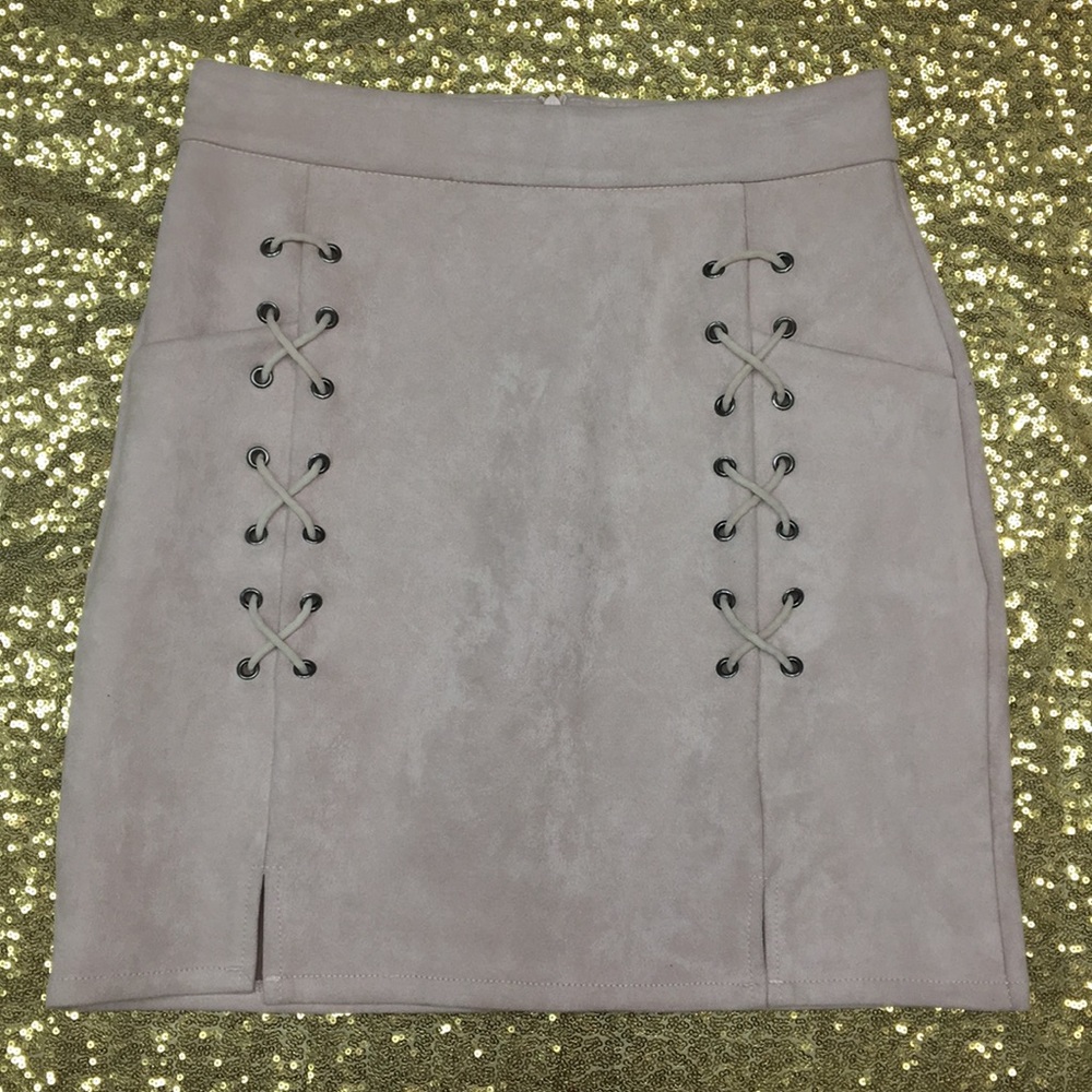 Suede Skirt with Tie Detail on Front